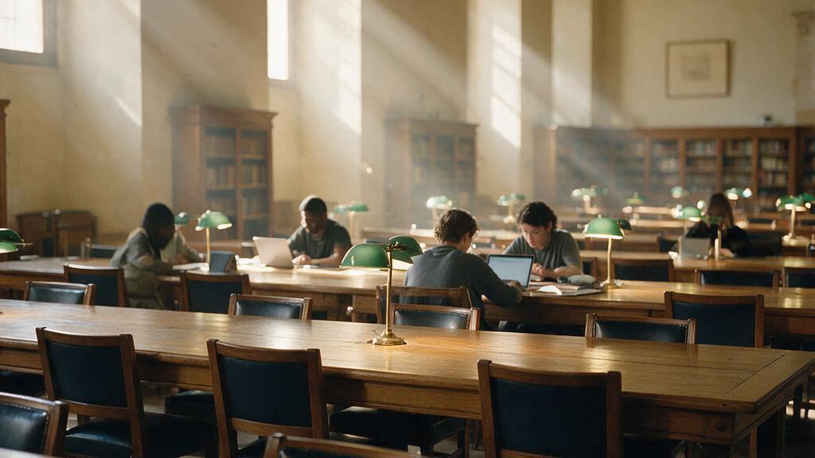 Estudiantes trabajando en la biblioteca de una universidad española